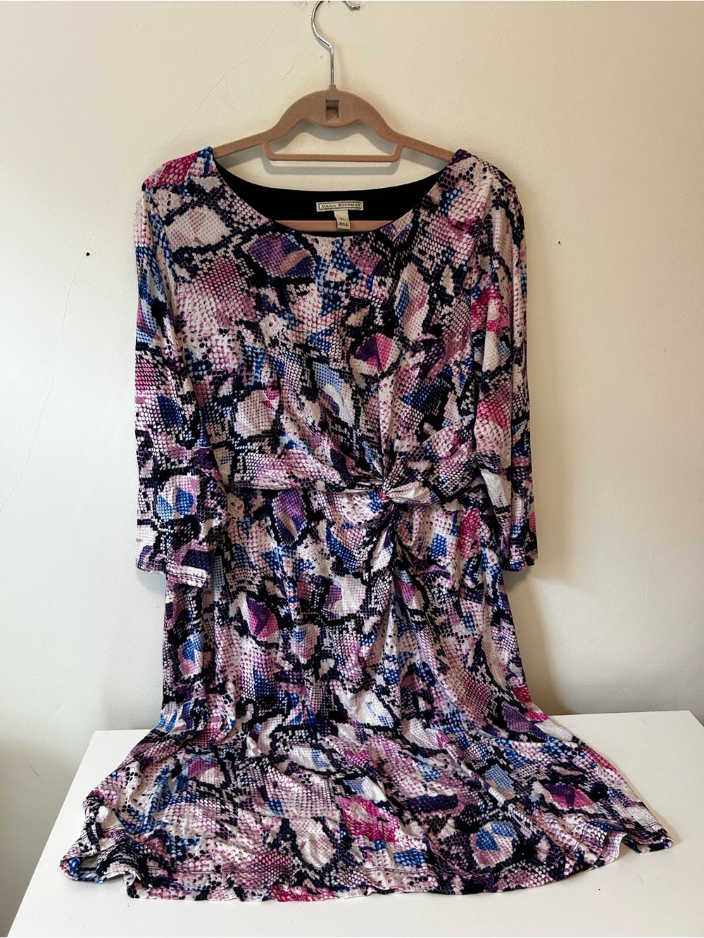 Dana Buchman Pink Purple Blue Abstract Long-Sleeve Knot-Front Dress